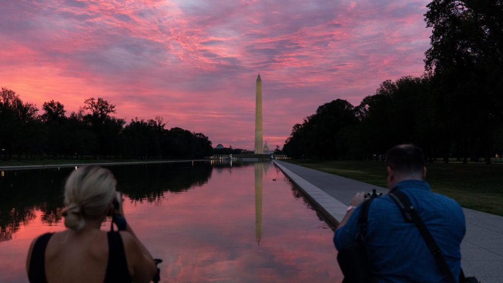 Photographers at the Lincoln Memorial Reflecting Pool in Washington D.C.